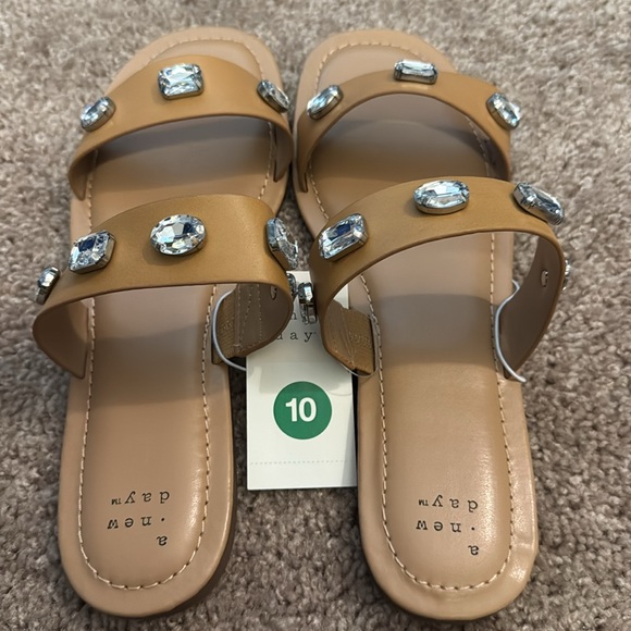 A New Day Brit Two Band Embellished Sandals Size 10 Color Tan - Picture 5 of 9